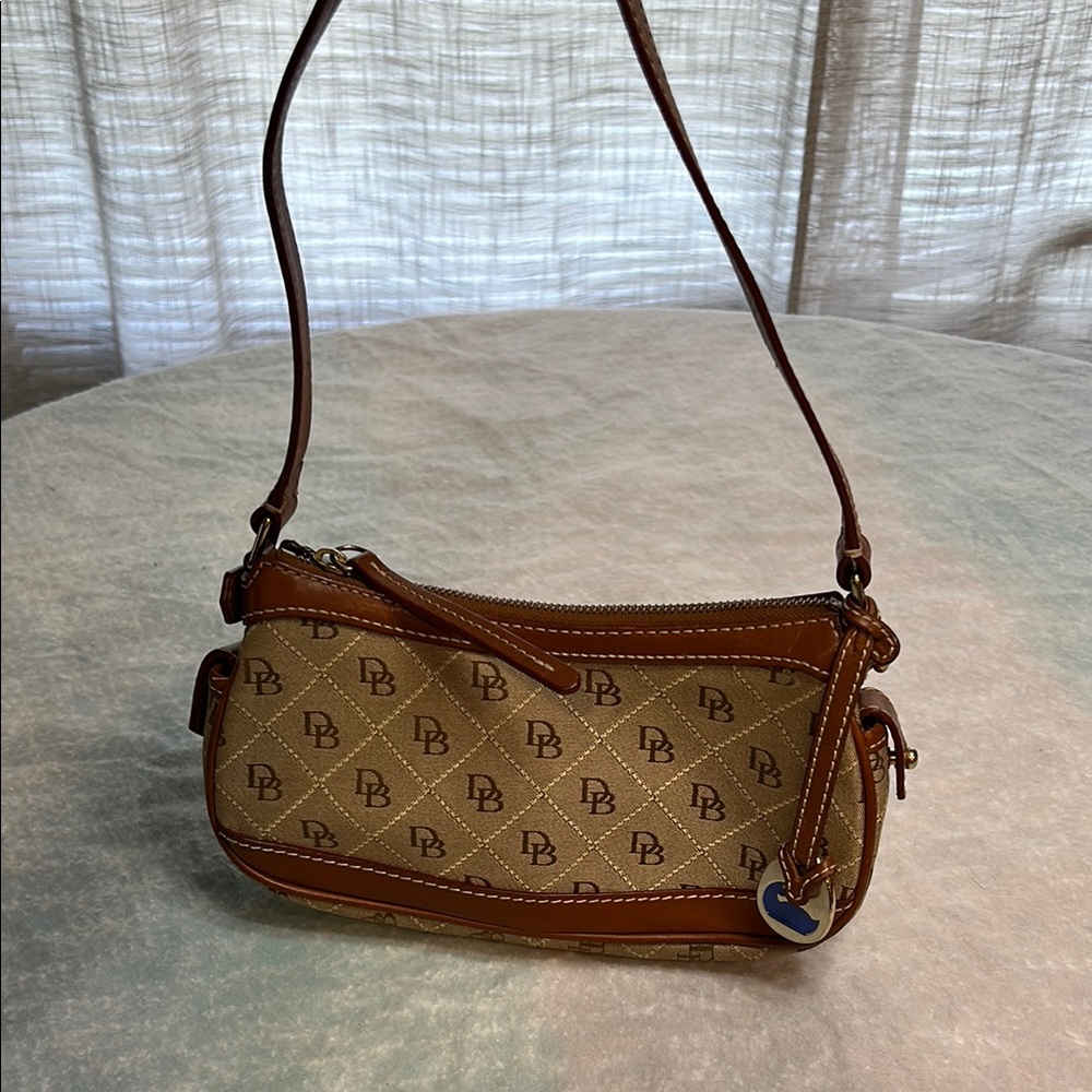 Brown Designer Dooney & Bourke Canvas and Leather Trimmed Shoulder Bag